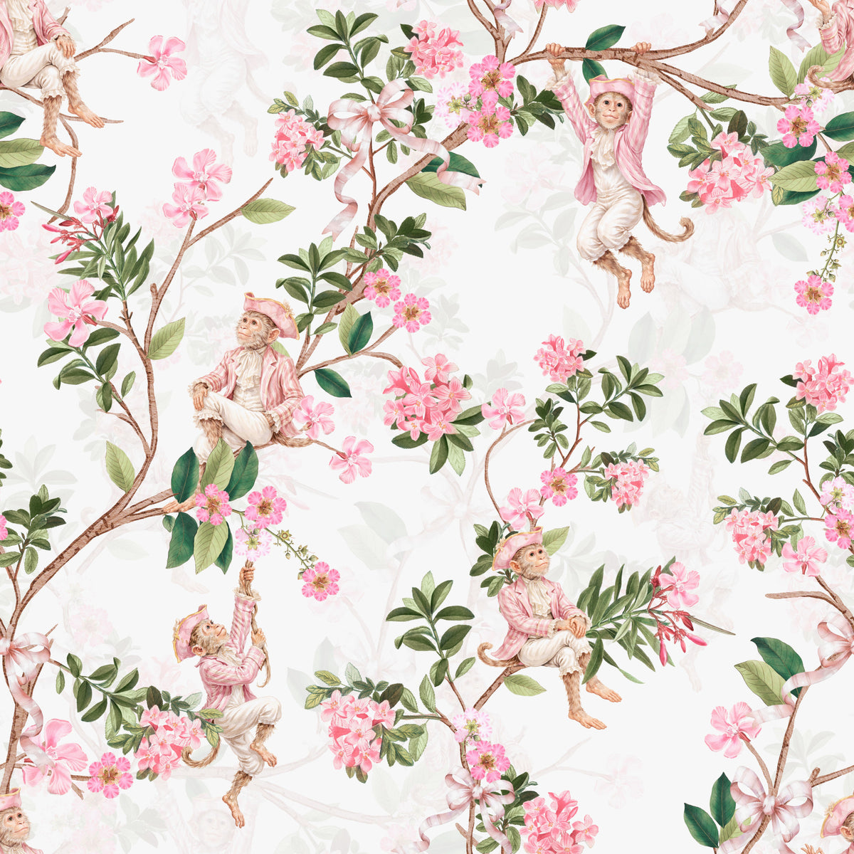 Whimsical Rococo Monkeys Wine Festival Vintage Aristocratic Vineyard Garden Party white Wallpaper⁠ in your room