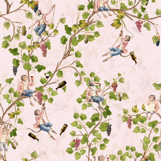 Whimsical Rococo Monkeys Wine Festival Aristocratic Vineyard Vintage  Garden  pink Wallpaper⁠