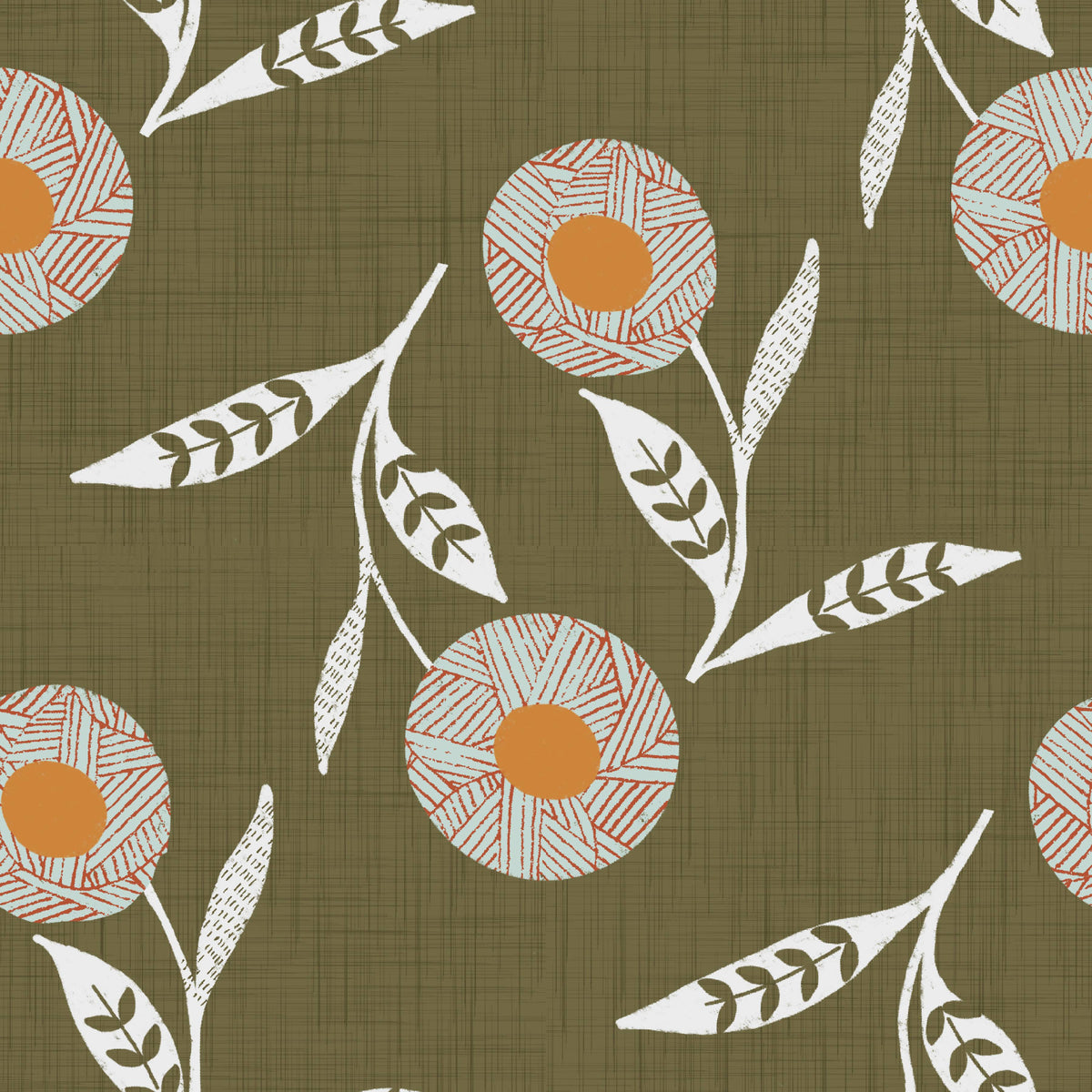 Cozy Scandi Flower Earthy Olive - Craft Botanical Wallpaper⁠ in your room — zoomed
