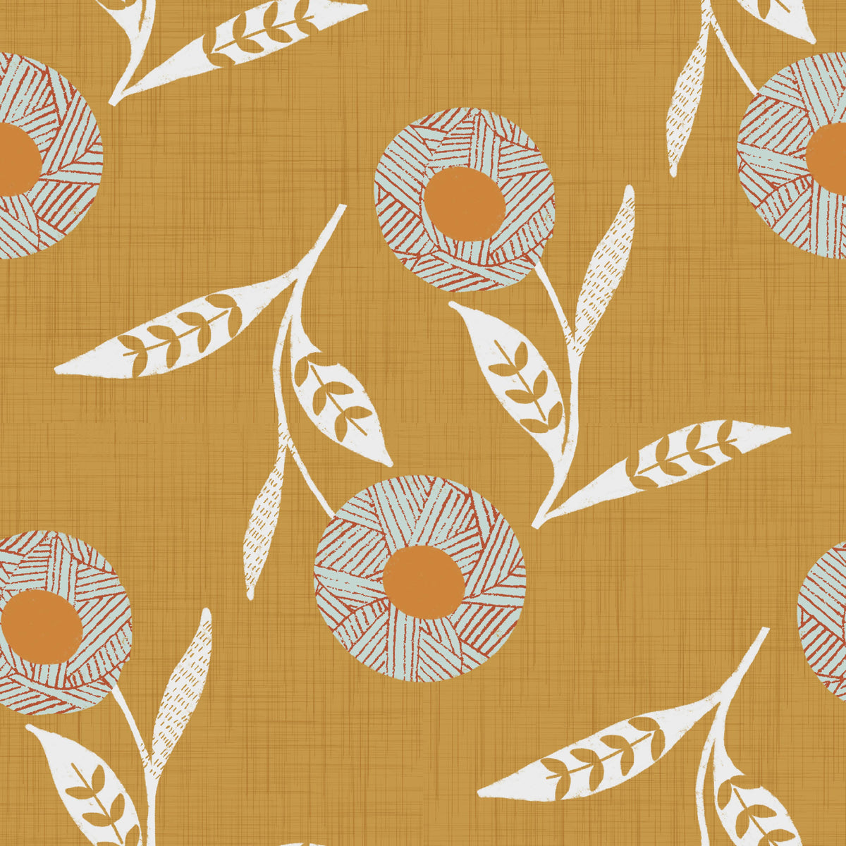 Cozy Scandi Flower Honey Mustard - Craft Botanical Wallpaper⁠ in your room — zoomed