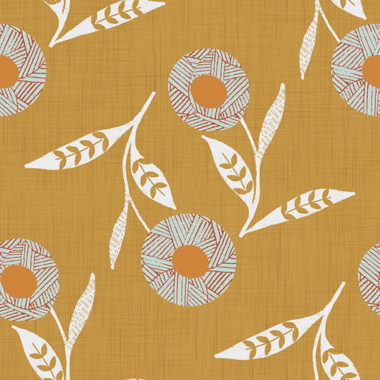 Cozy Scandi Flower Honey Mustard - Craft Botanical Wallpaper⁠