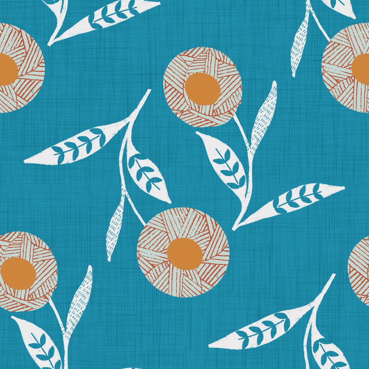 Cozy Scandi Flower Nordic Teal - Craft Botanical Wallpaper⁠ in your room