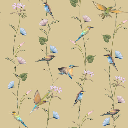 Pastel Songbirds on Beige Wallpaper⁠