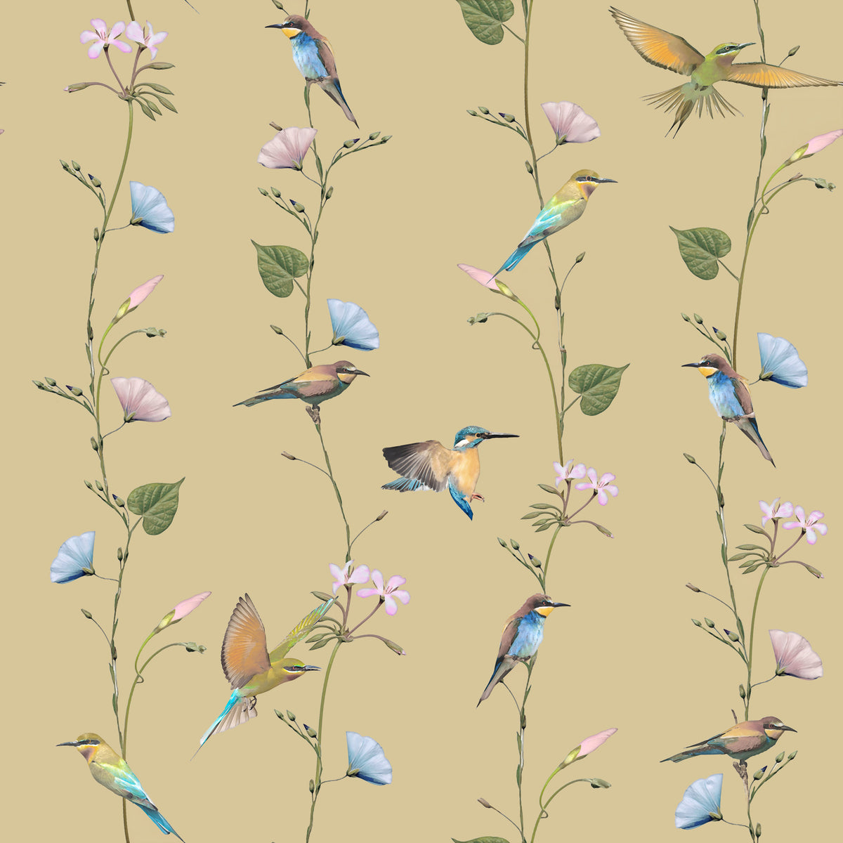 Pastel Songbirds on Beige Wallpaper⁠