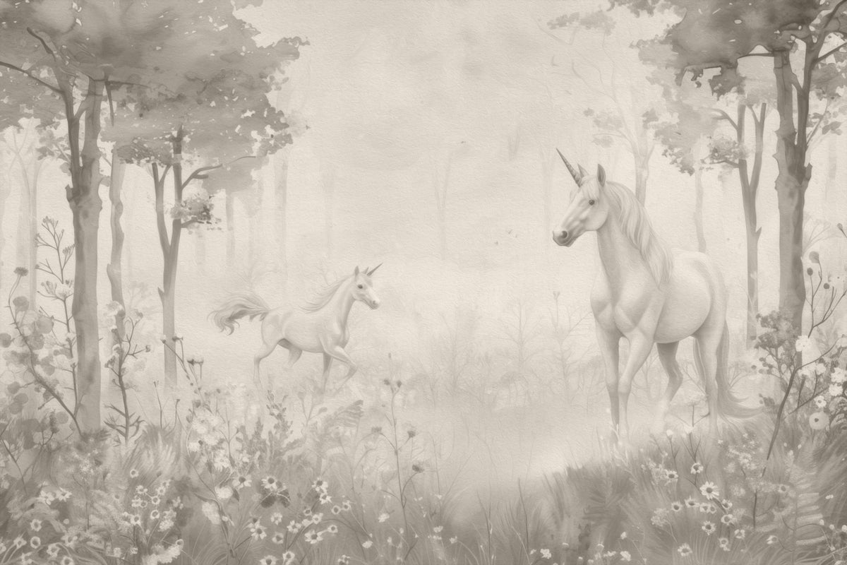 Unicorns in a Magical Dreamy Forest – Natural Wall Mural in your room — zoomed