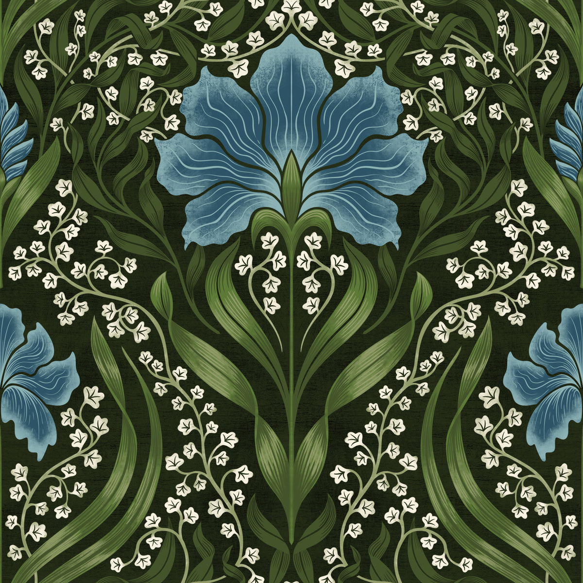 Intricate floral damask - blue Wallpaper in your room