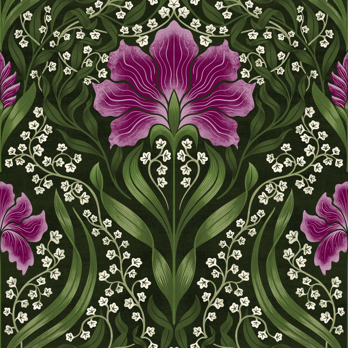 Intricate floral damask -  purple Wallpaper⁠ in your room — zoomed