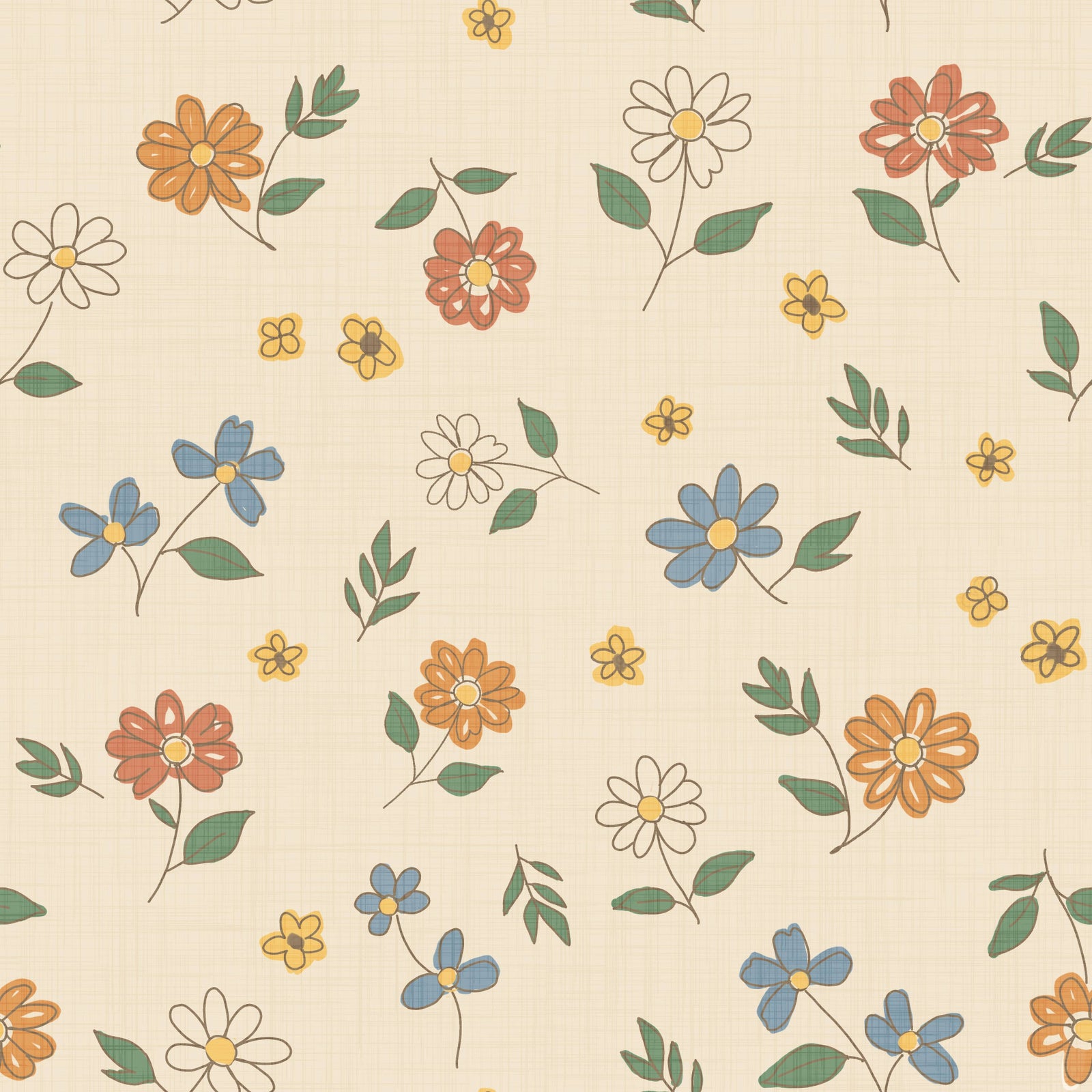 Country Scattered Floral Cream Granny Core Wallpaper⁠