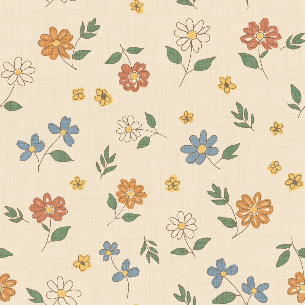 Country Scattered Floral Cream Granny Core Wallpaper⁠ in your room — zoomed