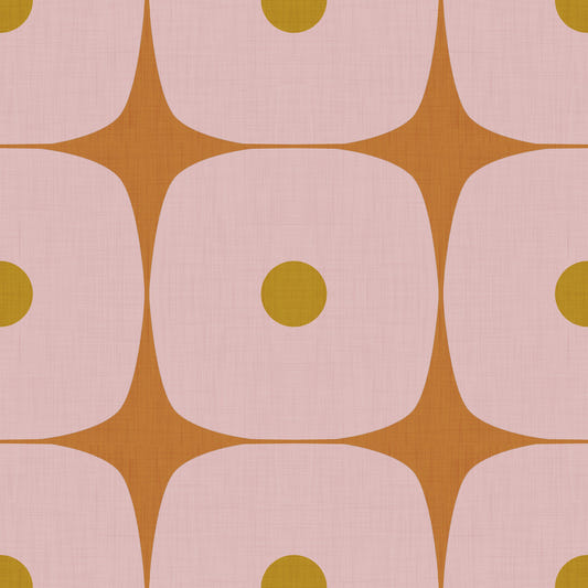 Mid Century Modern Geometric Squares with Dots Pink Mustard Terracotta Wallpaper⁠