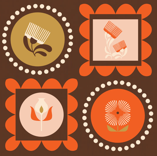 Chocolate Brown Botanical Geometric Wallpaper Mid Century