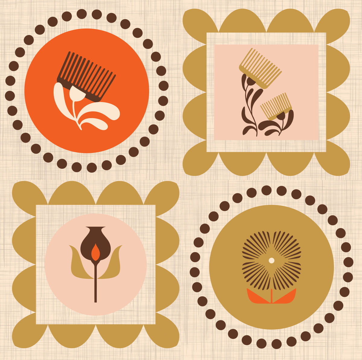Terracotta Botanical Geometric Wallpaper Mid Century Modern in your room