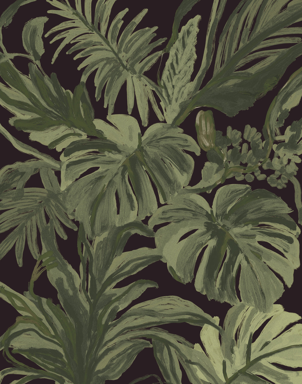 Jungle Monstera Tropical Midnight  Wall Mural in your room