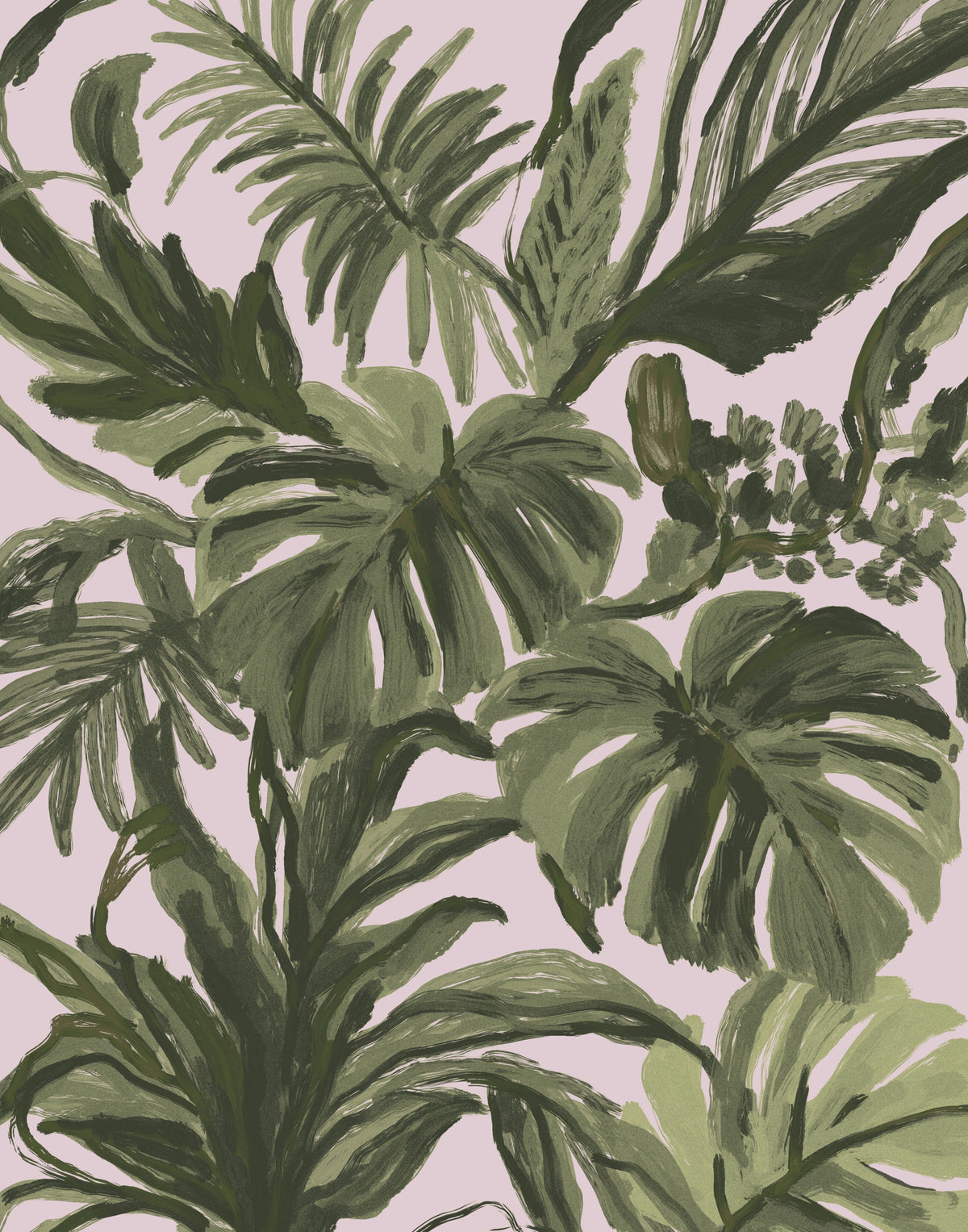 Painterly Palms Blush Tropical Foliage  Wall Mural in your room — zoomed