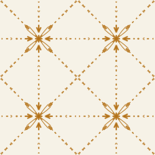 Sashiko Hana-Goshi - Latticed Flower Stitch Gold Wallpaper⁠