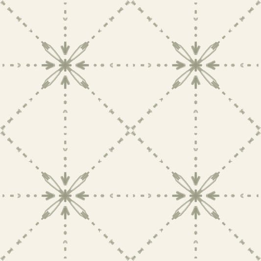 Sashiko Hana-Goshi - Latticed Flower Stitch Sage Wallpaper⁠