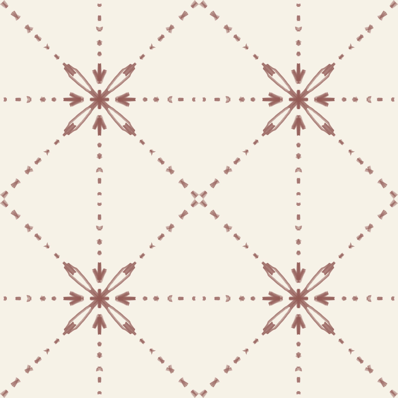 Sashiko Hana-Goshi - Latticed Flower Stitch Terracotta Wallpaper⁠