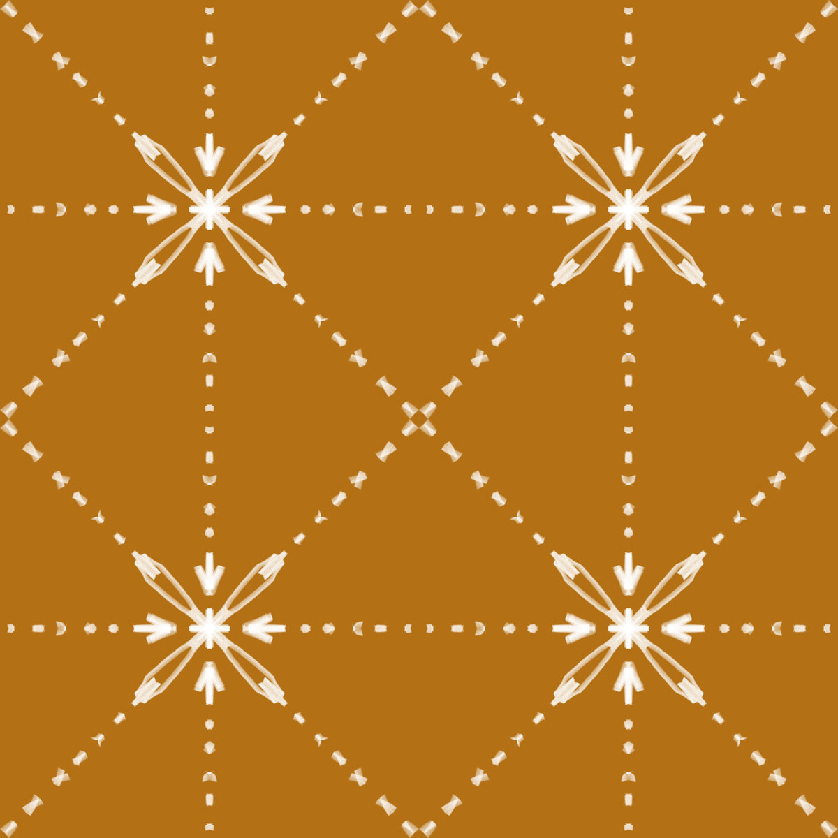 Sashiko Hana-Goshi - Latticed Flower Stitch On Gold Wallpaper⁠ in your room — zoomed