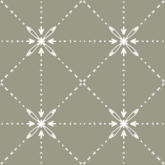 Sashiko Hana-Goshi - Latticed Flower Stitch On Sage Wallpaper⁠
