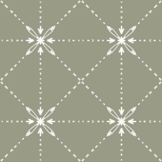 Sashiko Hana-Goshi - Latticed Flower Stitch On Sage Wallpaper⁠