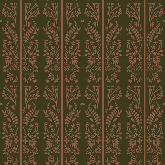 Earthy toned Cottagecore Floral stripes Wallpaper⁠