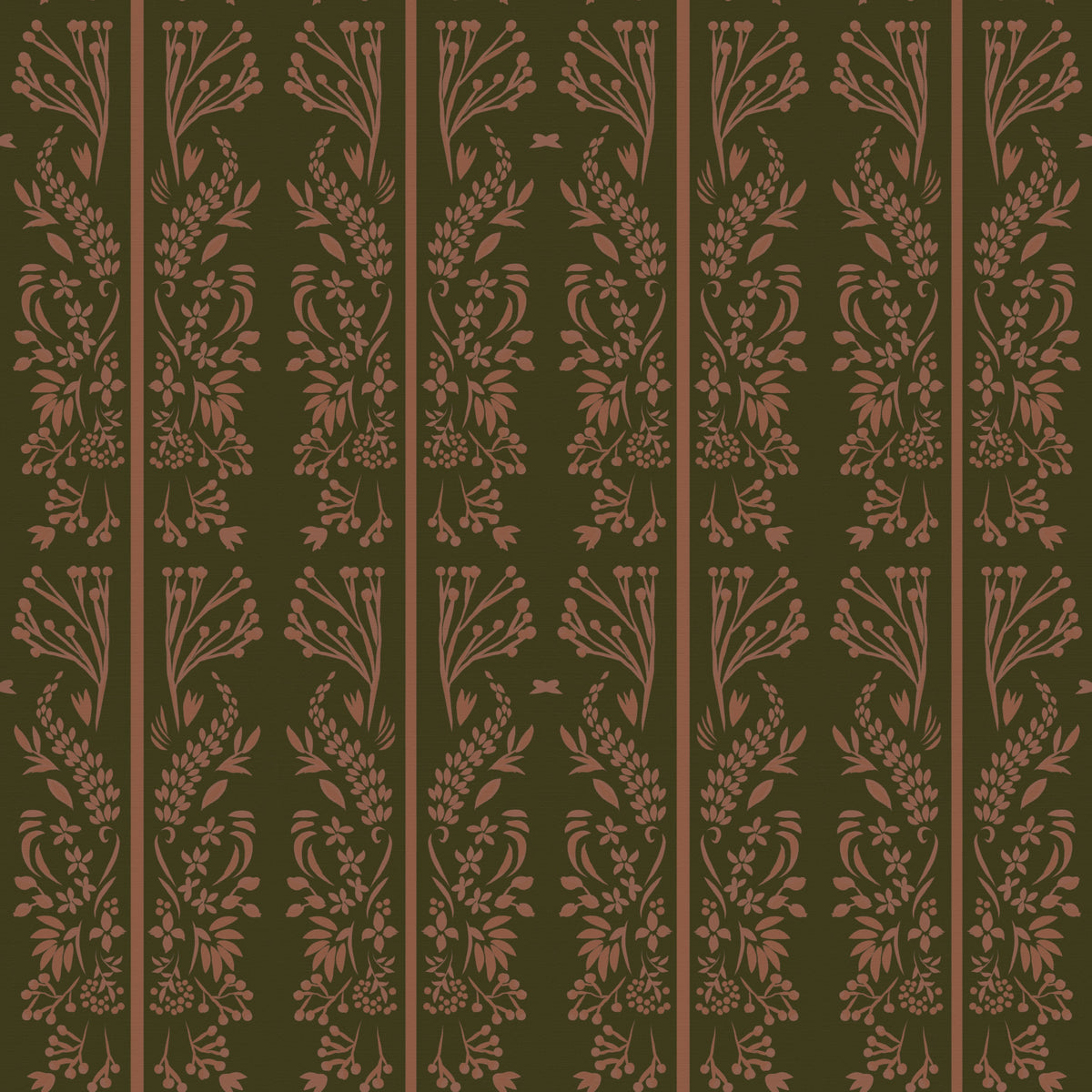 Earthy toned Cottagecore Floral stripes Wallpaper⁠