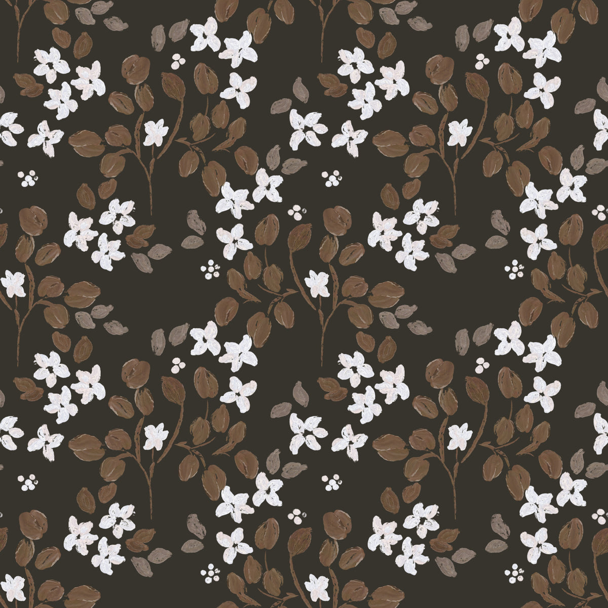 Rustic Bloom Small white oil painted flowers Wallpaper⁠ in your room — zoomed