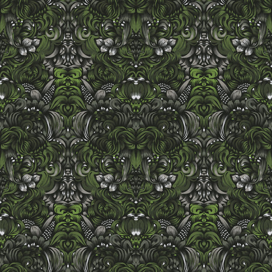 Verdant Damask Jungle Tapestry style Green Forest Wallpaper⁠