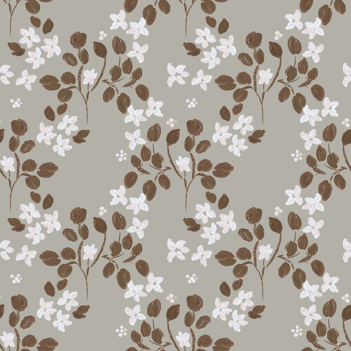 Neutral Bloom Rustic Grey white oil painted Pattern Wallpaper⁠ in your room — zoomed