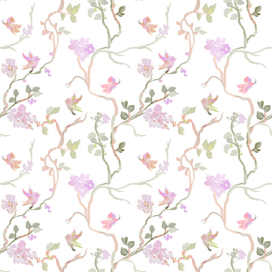 Floral Flight Chinoiserie Dreamy Birds Butterflies Wallpaper⁠