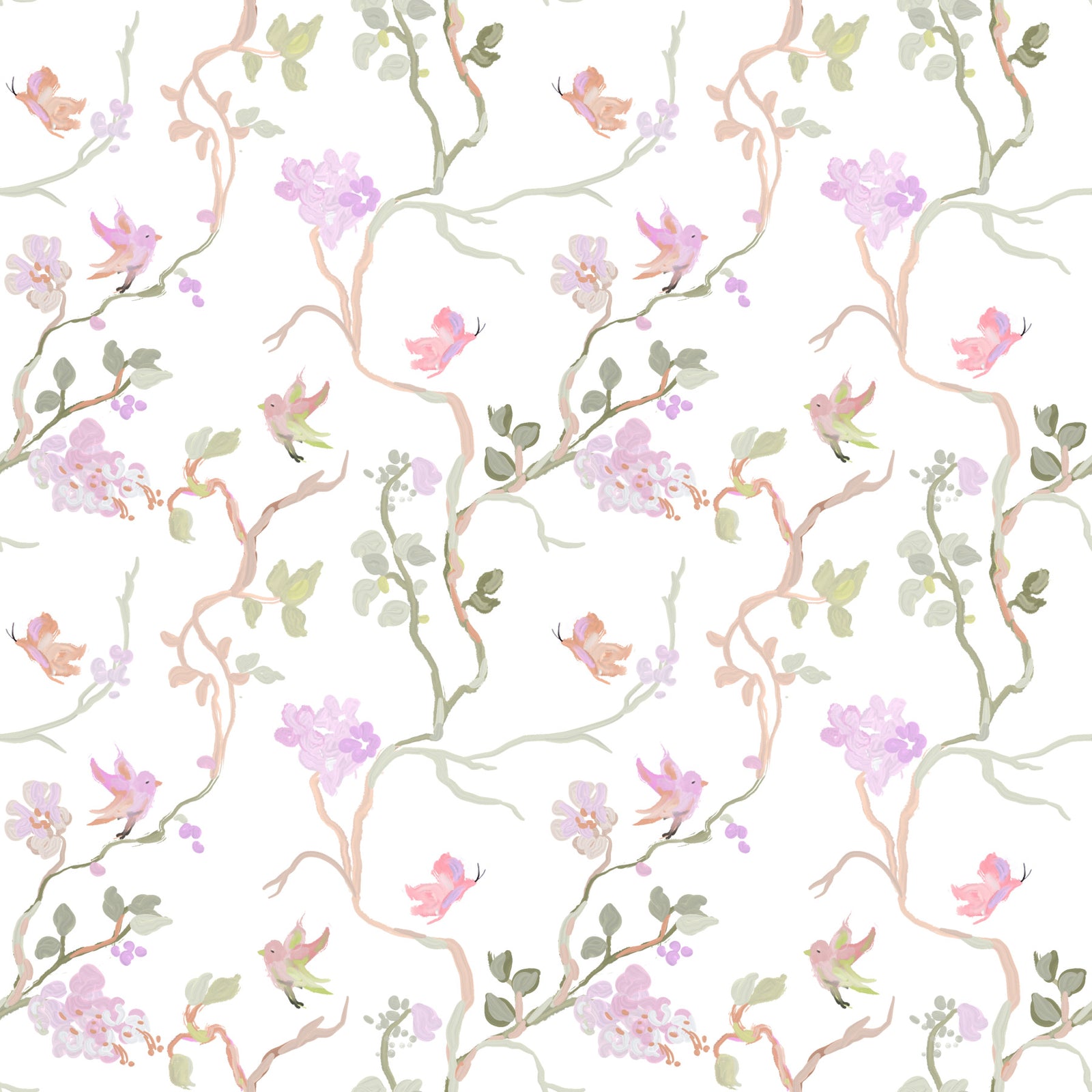 Floral Flight Chinoiserie Dreamy Birds Butterflies Wallpaper⁠