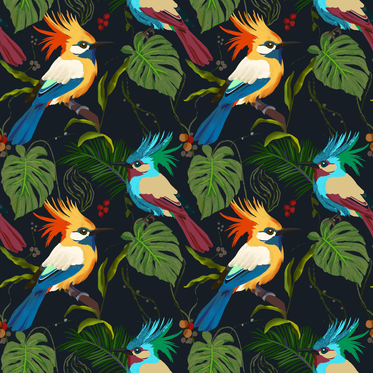 Jungle Birds Exotic Botanical Paradise  Wallpaper⁠ in your room
