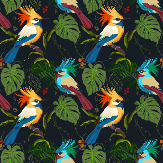 Jungle Birds Exotic Botanical Paradise  Wallpaper⁠