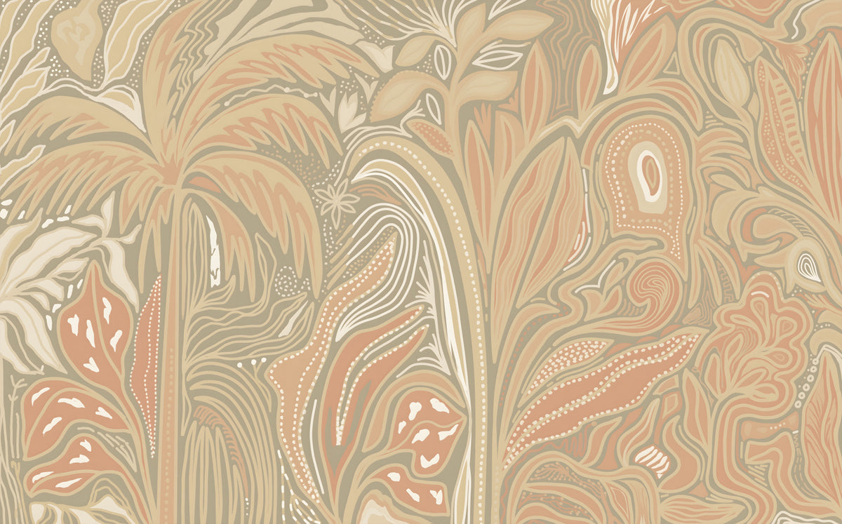 Earthy Warm Tones Jungle Rustic Abstraction Wall Mural