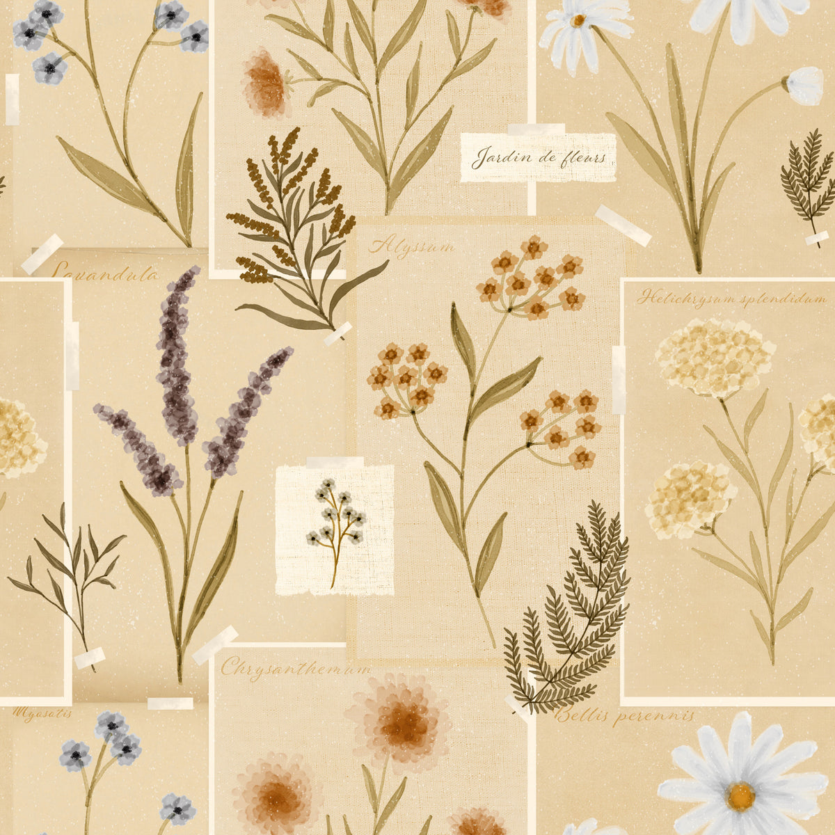 Jardin des Fleurs Collage Muted Wallpaper⁠ in your room