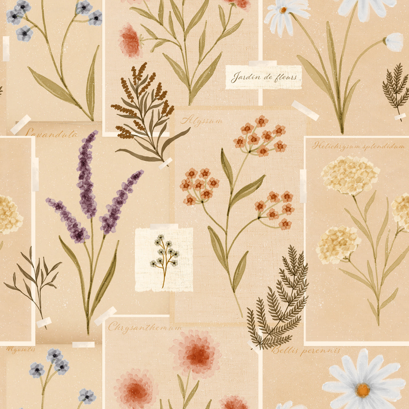 Jardin des Fleurs Collage Vintage Wallpaper⁠