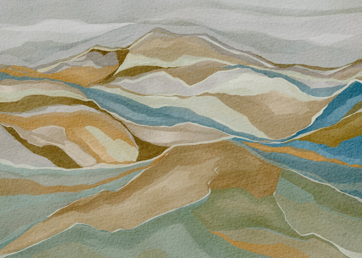 Watercolor Ridge view Wall Mural in your room — zoomed