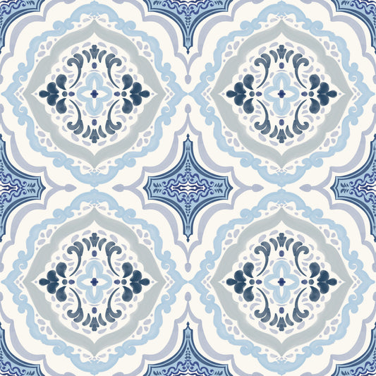 Mediterranean indigo fleur tile Wallpaper⁠