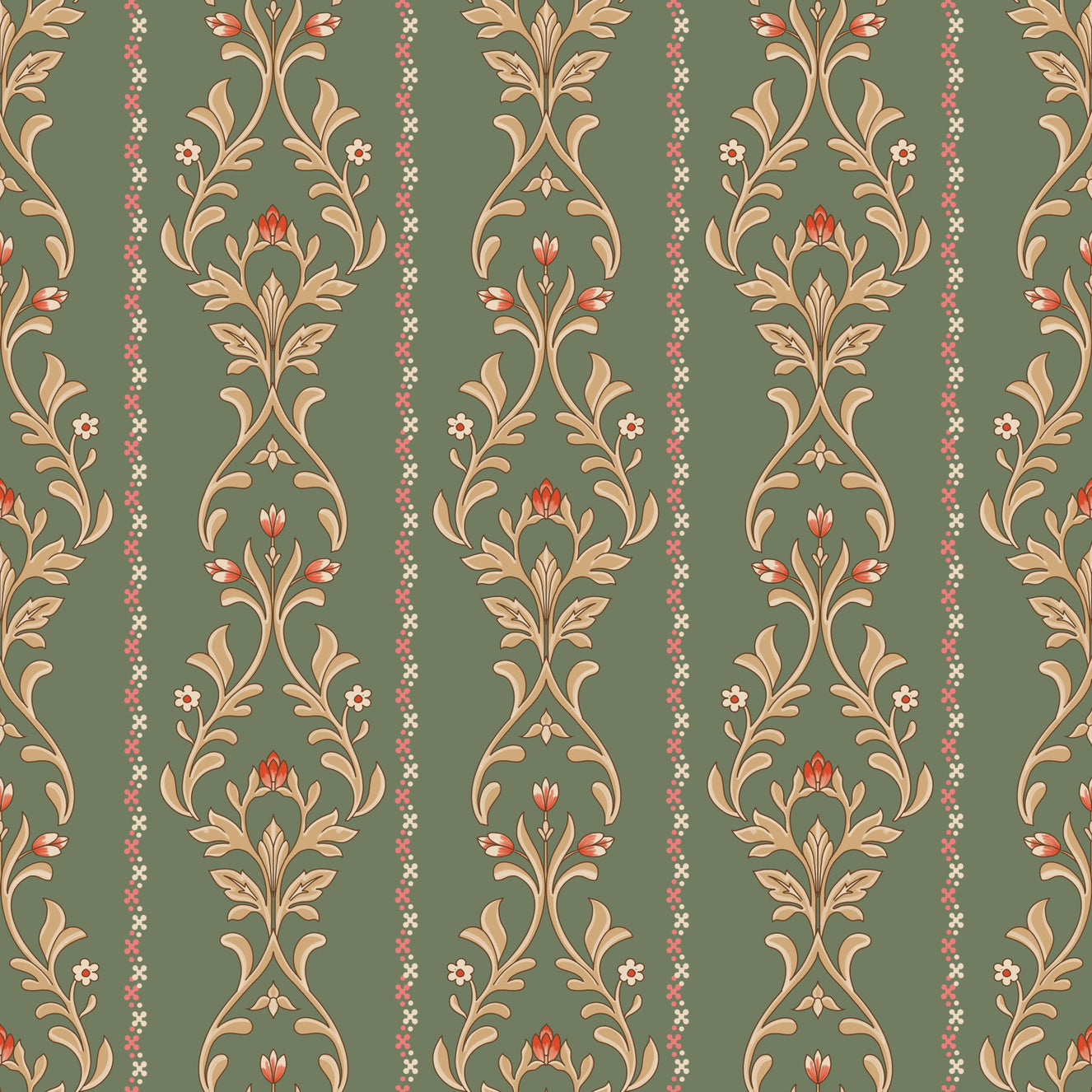 Vintage Bloom heritage stripe Wallpaper⁠