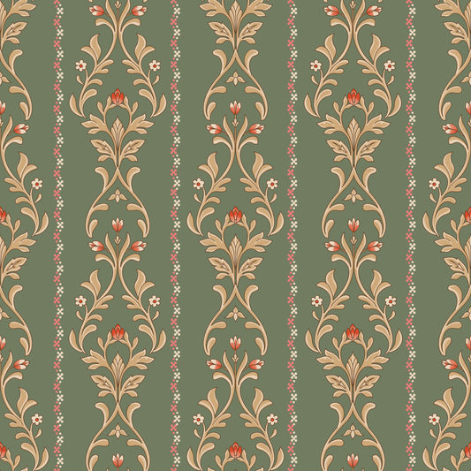 Vintage Bloom heritage stripe Wallpaper⁠