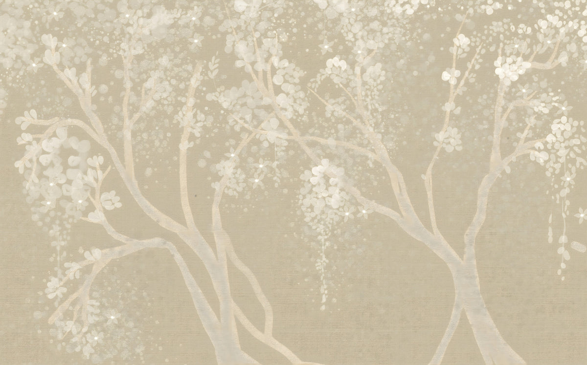 Vintage biege Sakura cherry blossoms Wall Mural in your room — zoomed