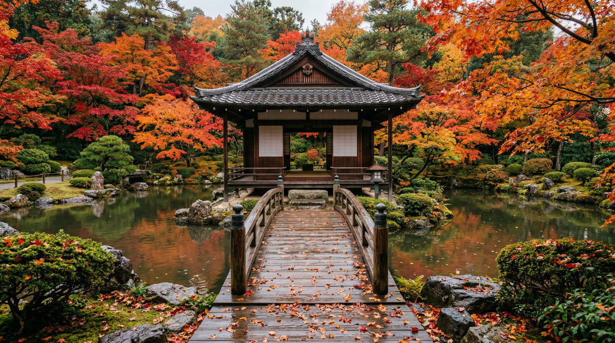 Autumn Temple Calm Wall Mural in your room — zoomed