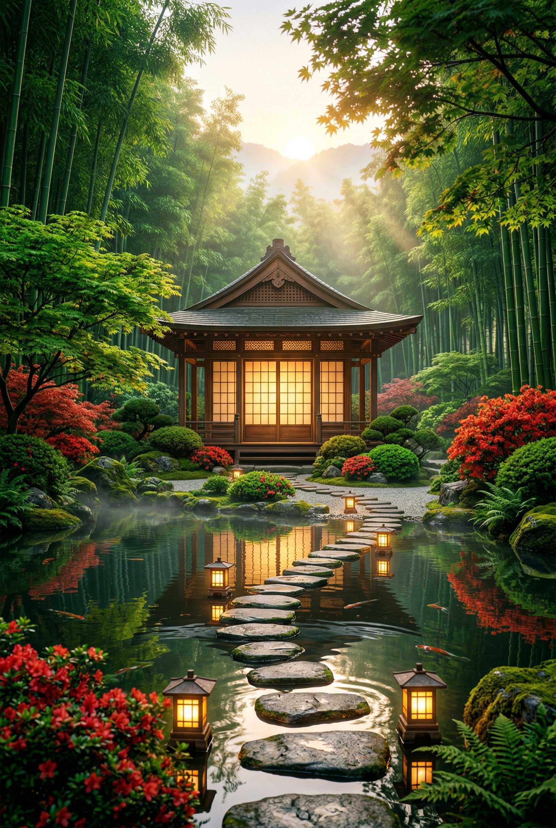 Zen Garden Retreat wall mural adds calm texture to a Bedroom wall