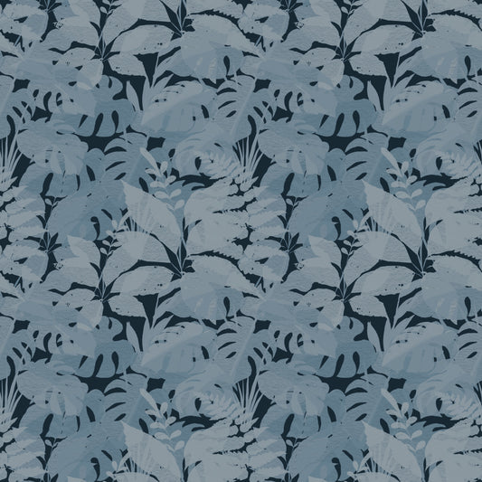 Indigo Botanical Monstera Leaves Wallpaper⁠