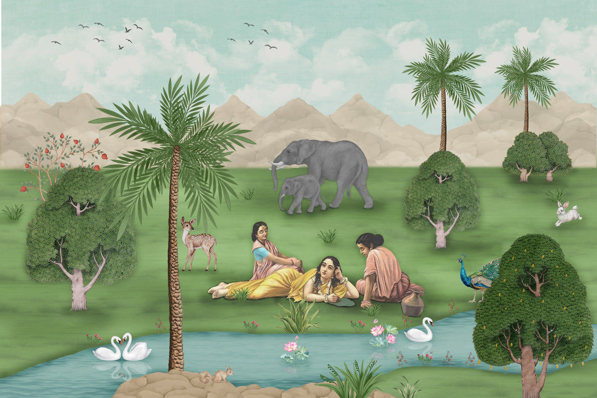 Enchanted Mughal Landscape Wall Mural in your room