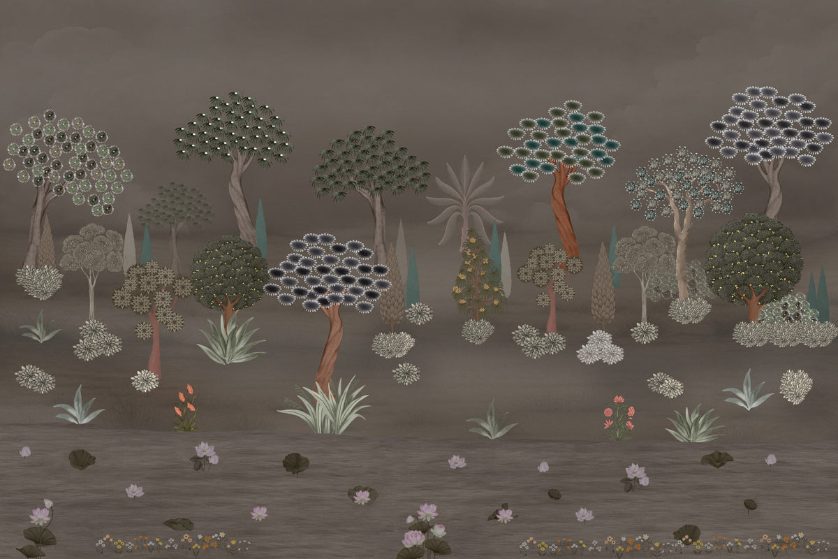 Muted Forest Tapestry Wall Mural in your room