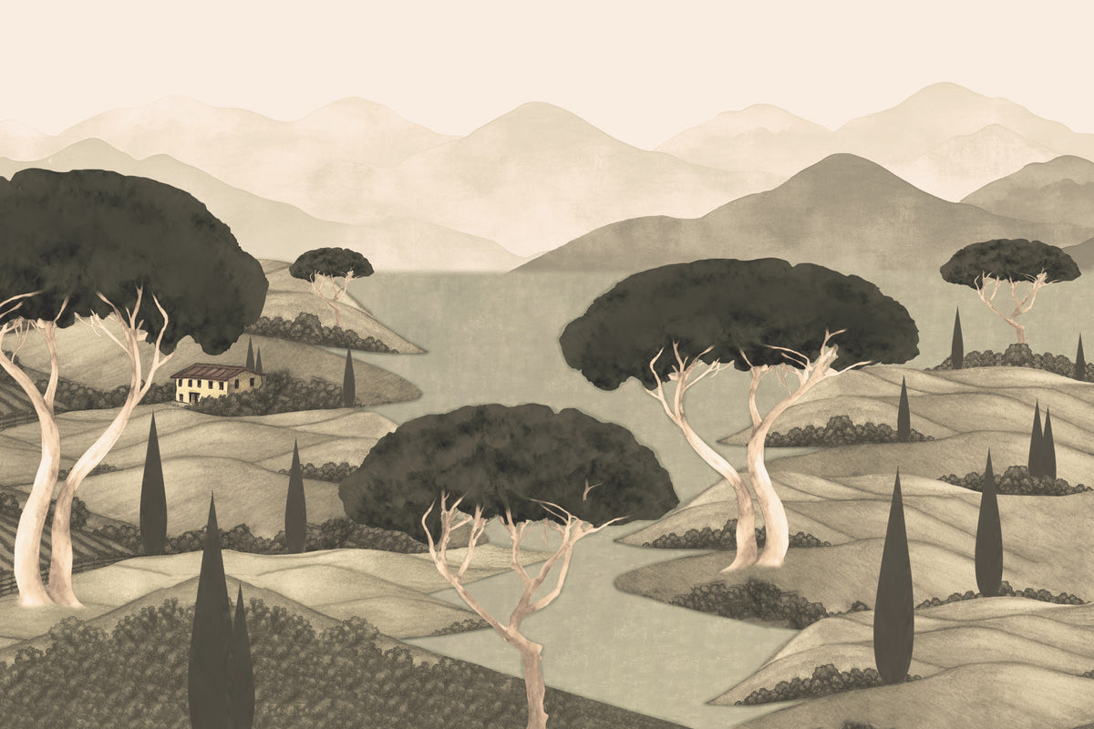 Tuscan Hillside Vista Wall Mural in your room — zoomed
