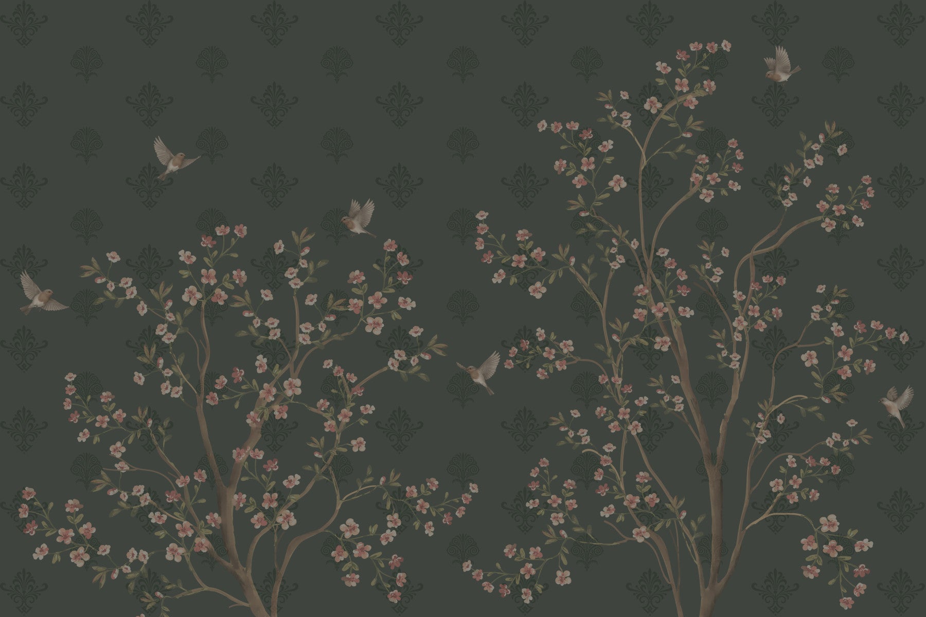 Emerald Bloom & Flight Wall Mural in your room — zoomed