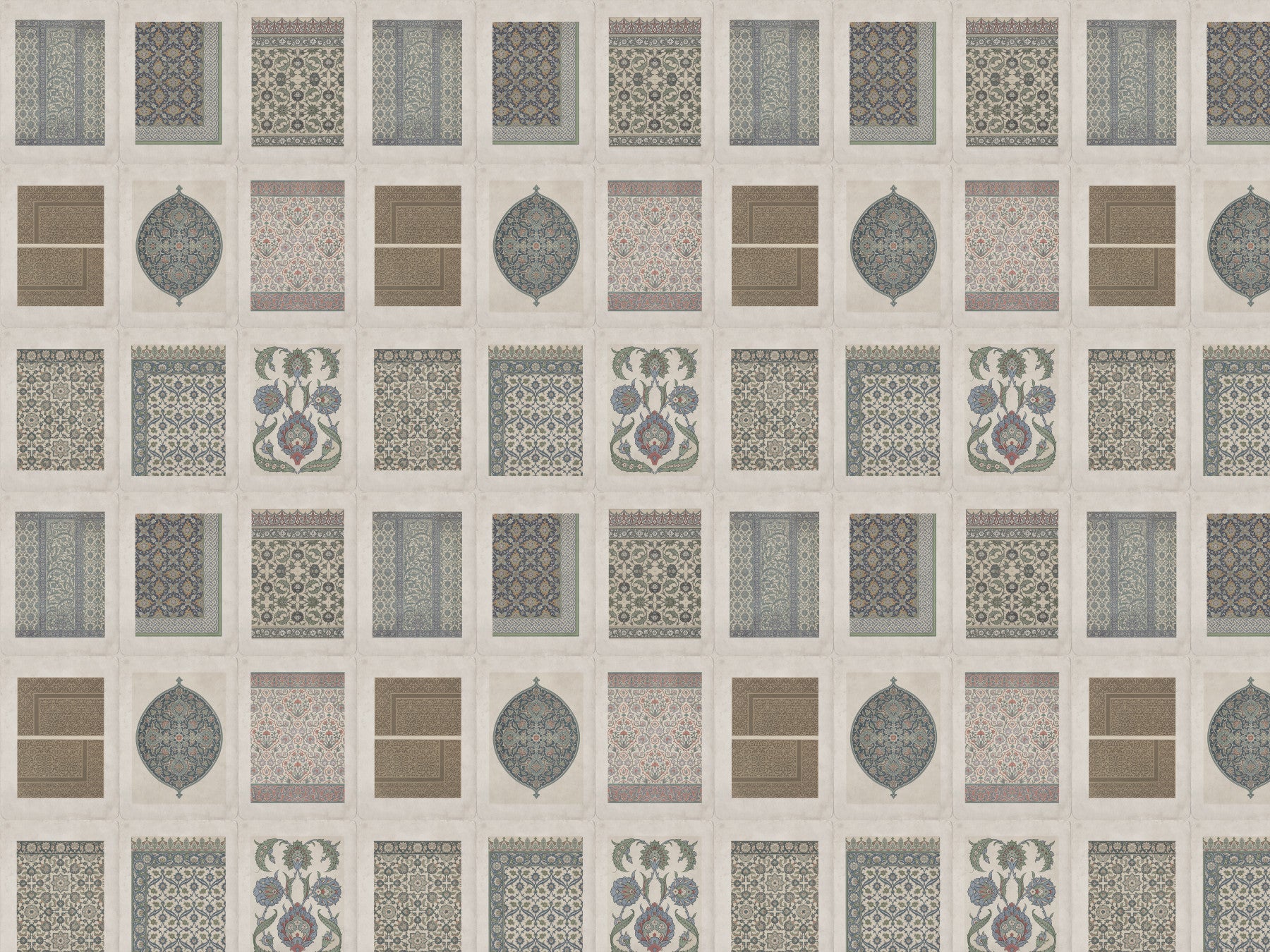 Heritage Pattern Gallery wall mural for living room featuring tile motifs
