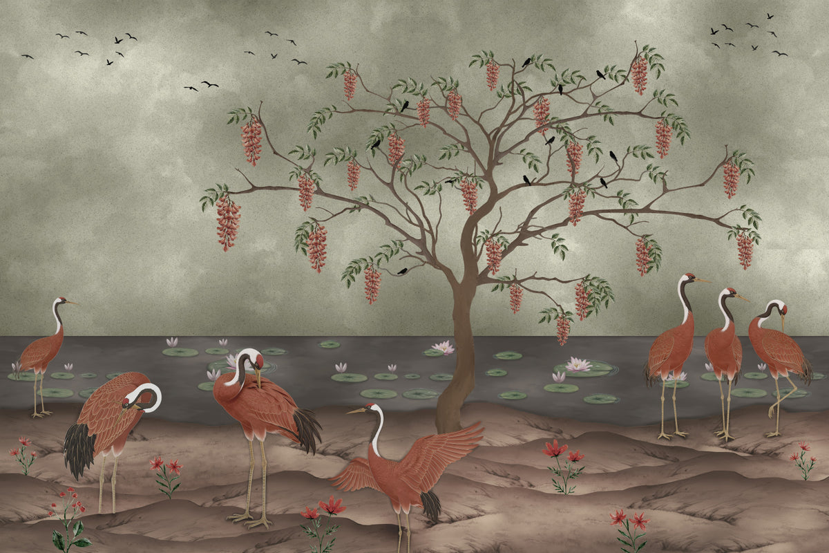 Graceful Cranescapes Wall Mural in your room